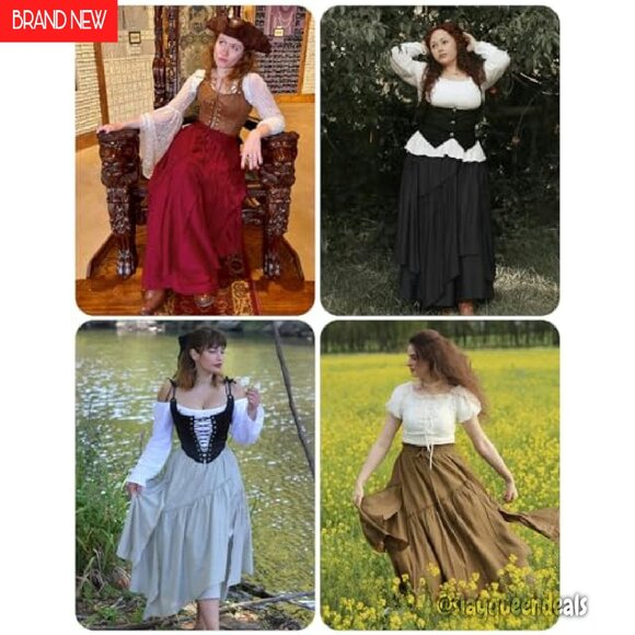 Renaissance Maxi Skirt with Pockets, A-Line Flowy Crepe Fabric, Plus Size - Picture 6 of 8